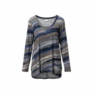 Elegant Blue and Gray Striped Long Sleeve Top